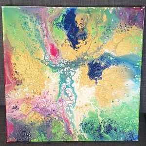 Abstract acrylic pour painting artwork on canvas